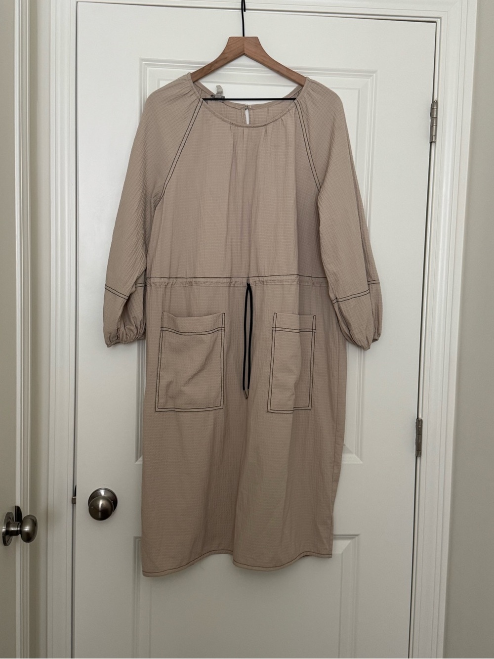 H&M Beige Drawstring Pocket Midi Dress